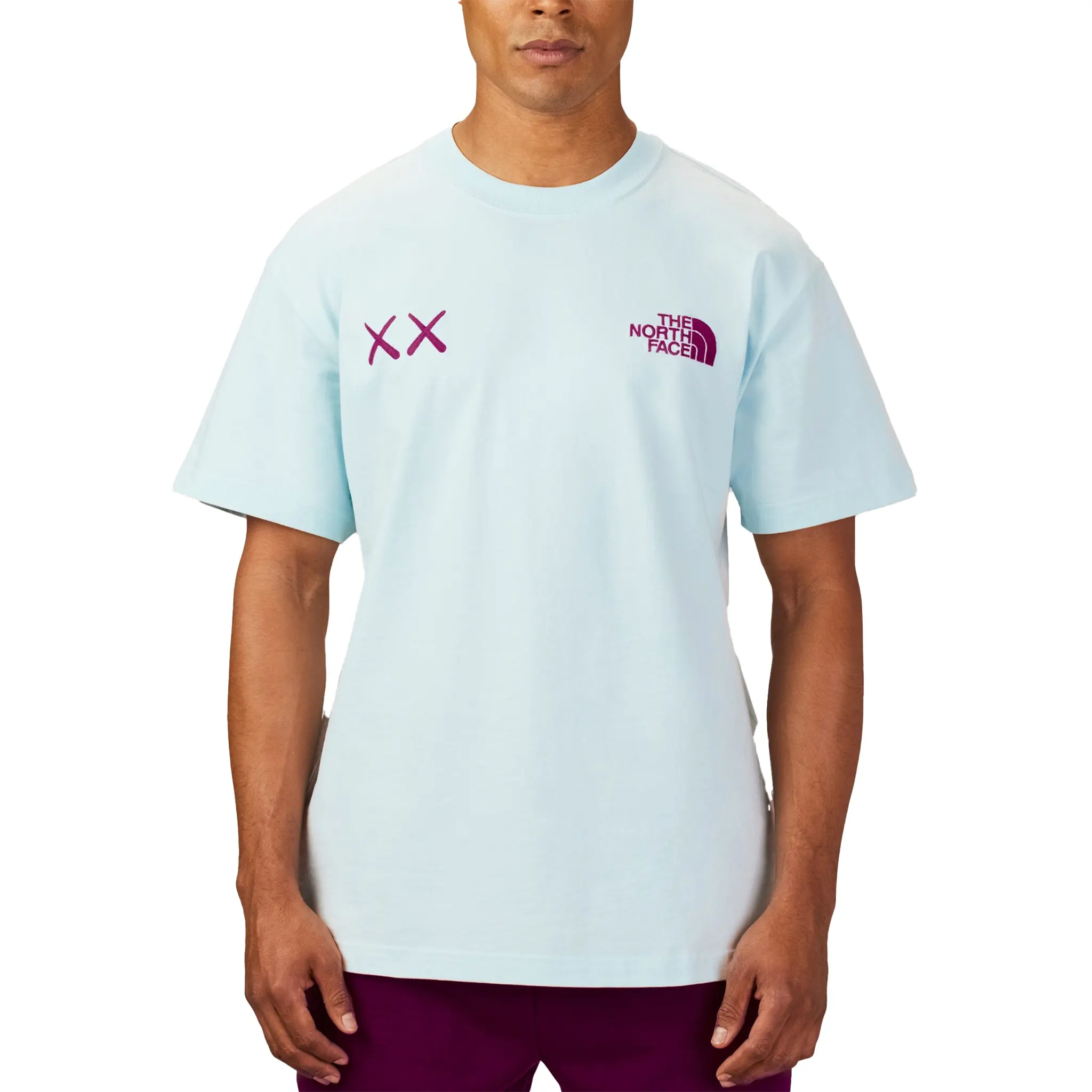 Front View of The North Face x Kaws Iced Blue T Shirt NF0A7WLL0UF